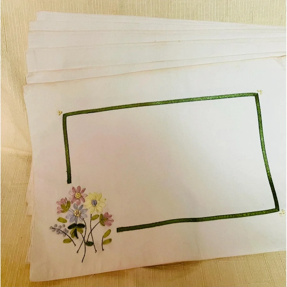 Vintage hand embroidered linen placemats